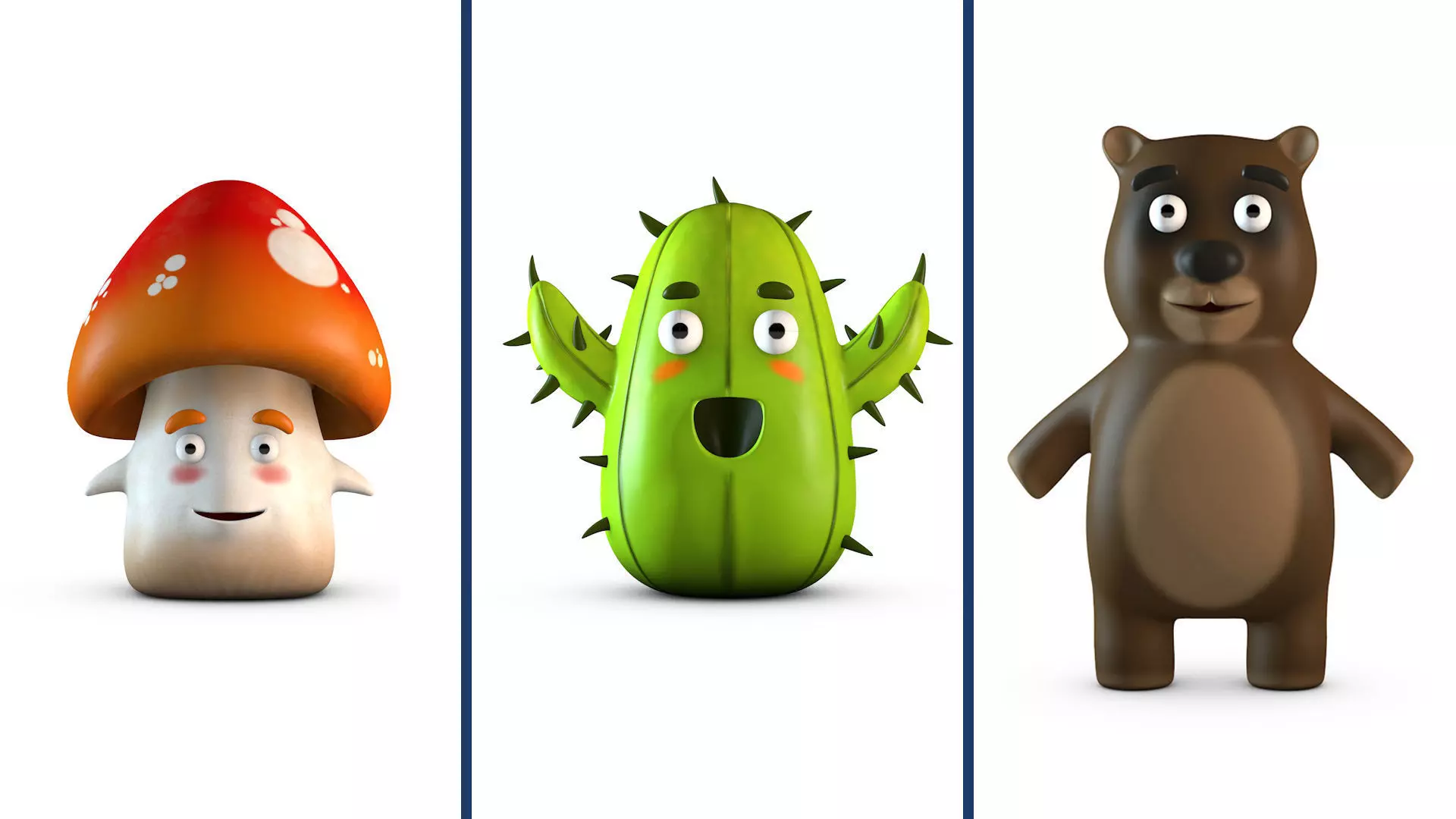 3 pieces Cartoon Little Characters Low-poly 3D model_0