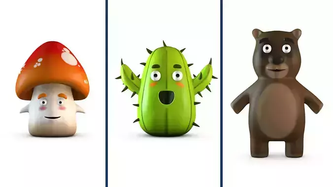 3 pieces Cartoon Little Characters Low-poly 3D model