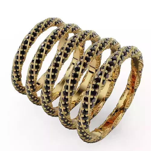 Set of twisted rings with stones 3D print model full round