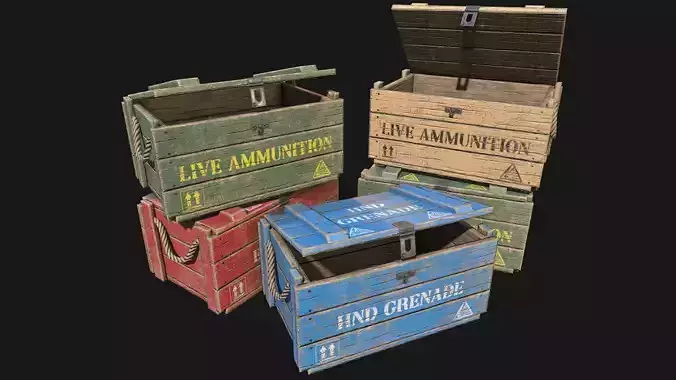 Low Poly PBR Wooden Military Crate 3 Low-poly 3D model