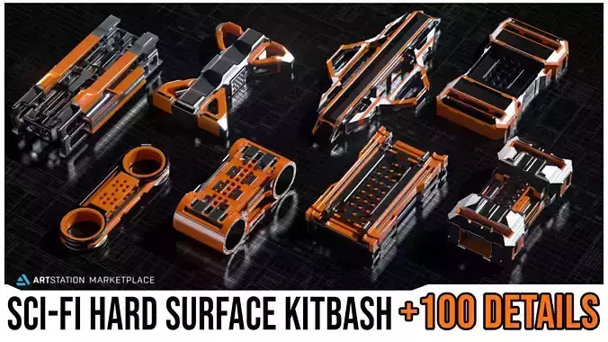 Sci-Fi Hard Surface KITBASH BUNDLE 120 DETAILS   3D model
