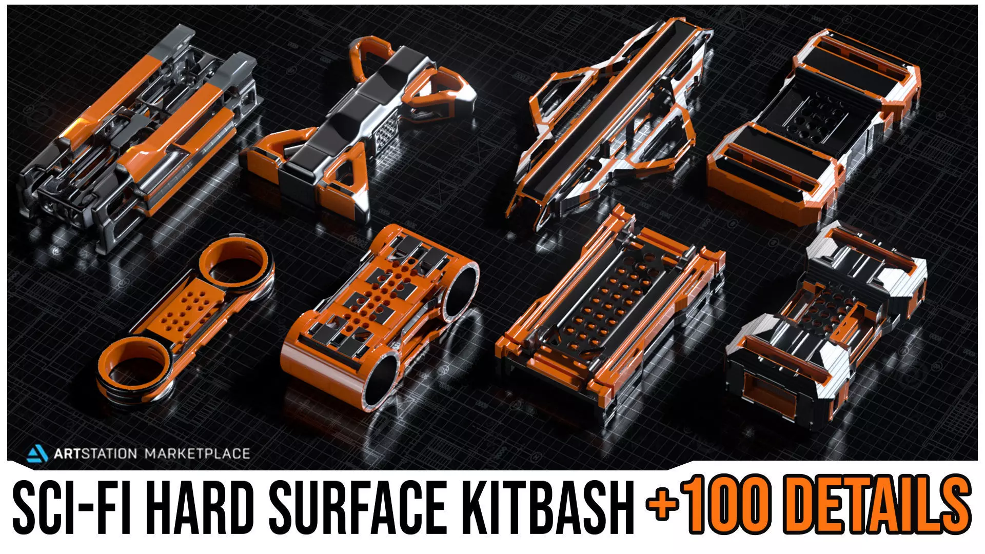 Sci-Fi Hard Surface KITBASH BUNDLE 120 DETAILS   3D model_0