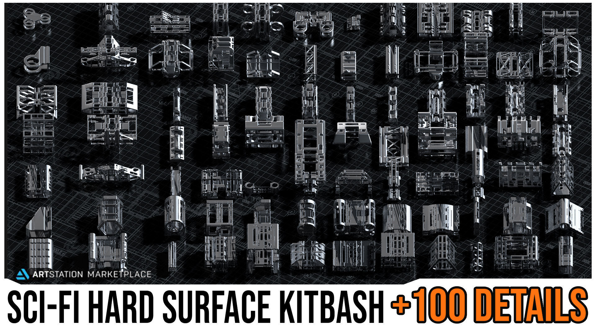 Sci-Fi Hard Surface KITBASH BUNDLE 120 DETAILS   3D model_2