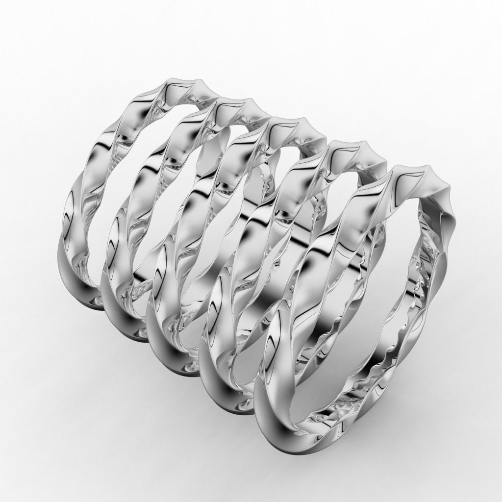 Set of twisted rings with stones 3D print model NoStones 3D print model_1