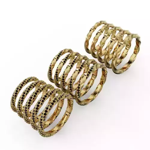 Set of twisted rings with stones 3D print model 