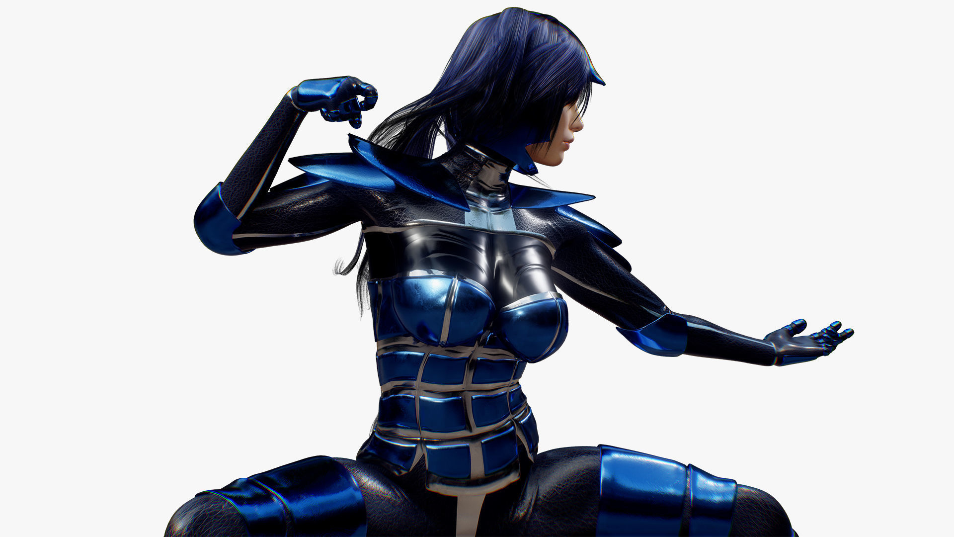 Rigged Female in Blue Armor 3D model_12