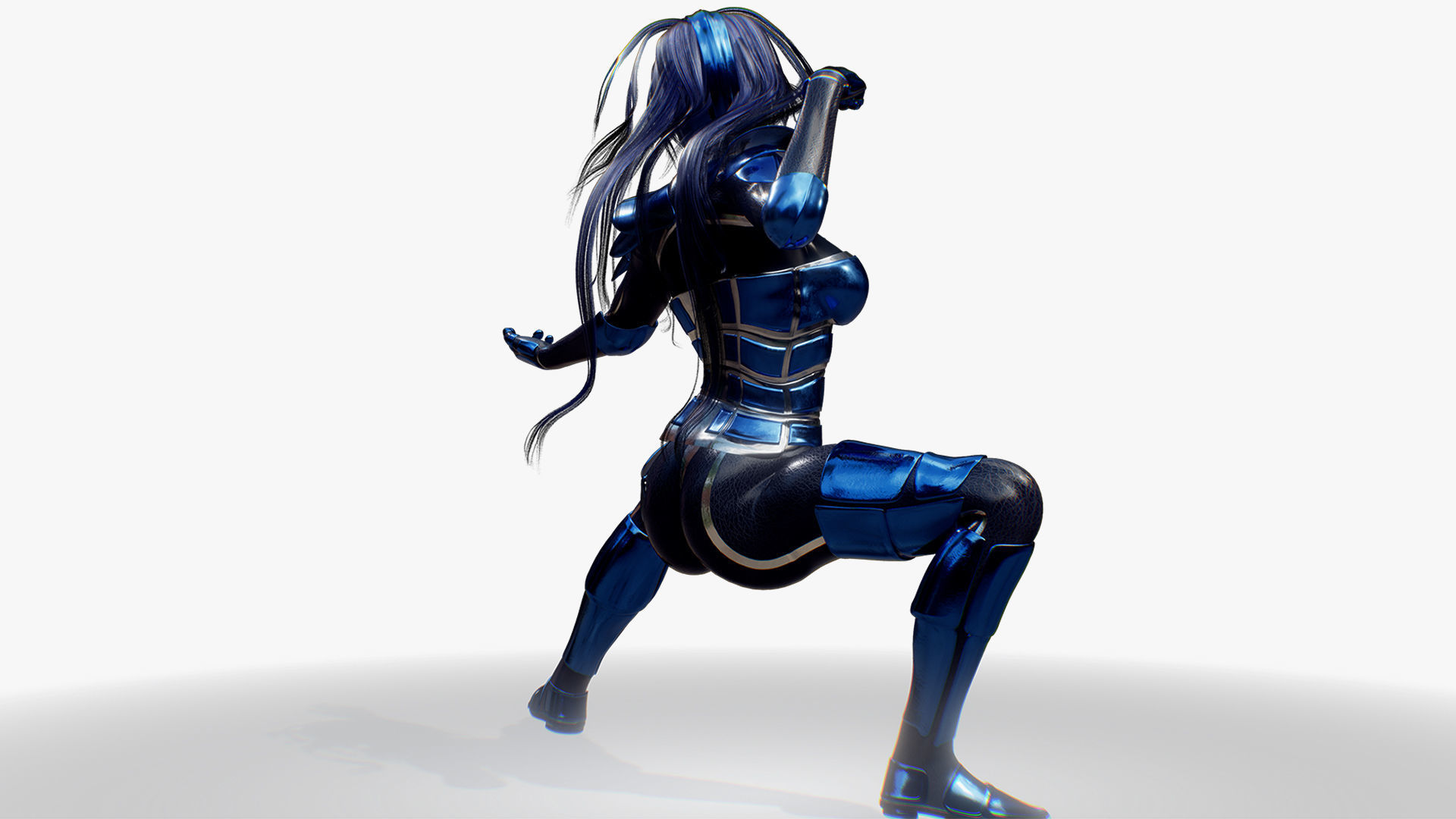 Rigged Female in Blue Armor 3D model_9