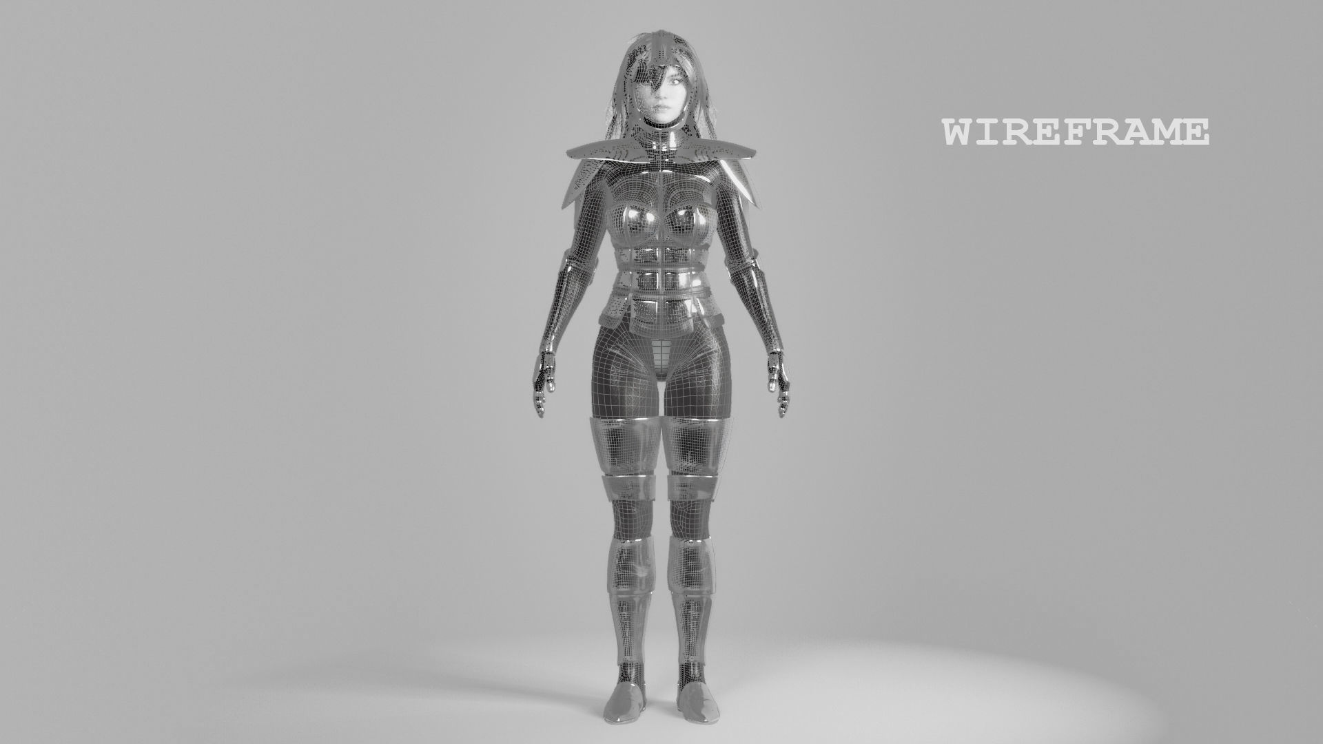 Rigged Female in Blue Armor 3D model_7