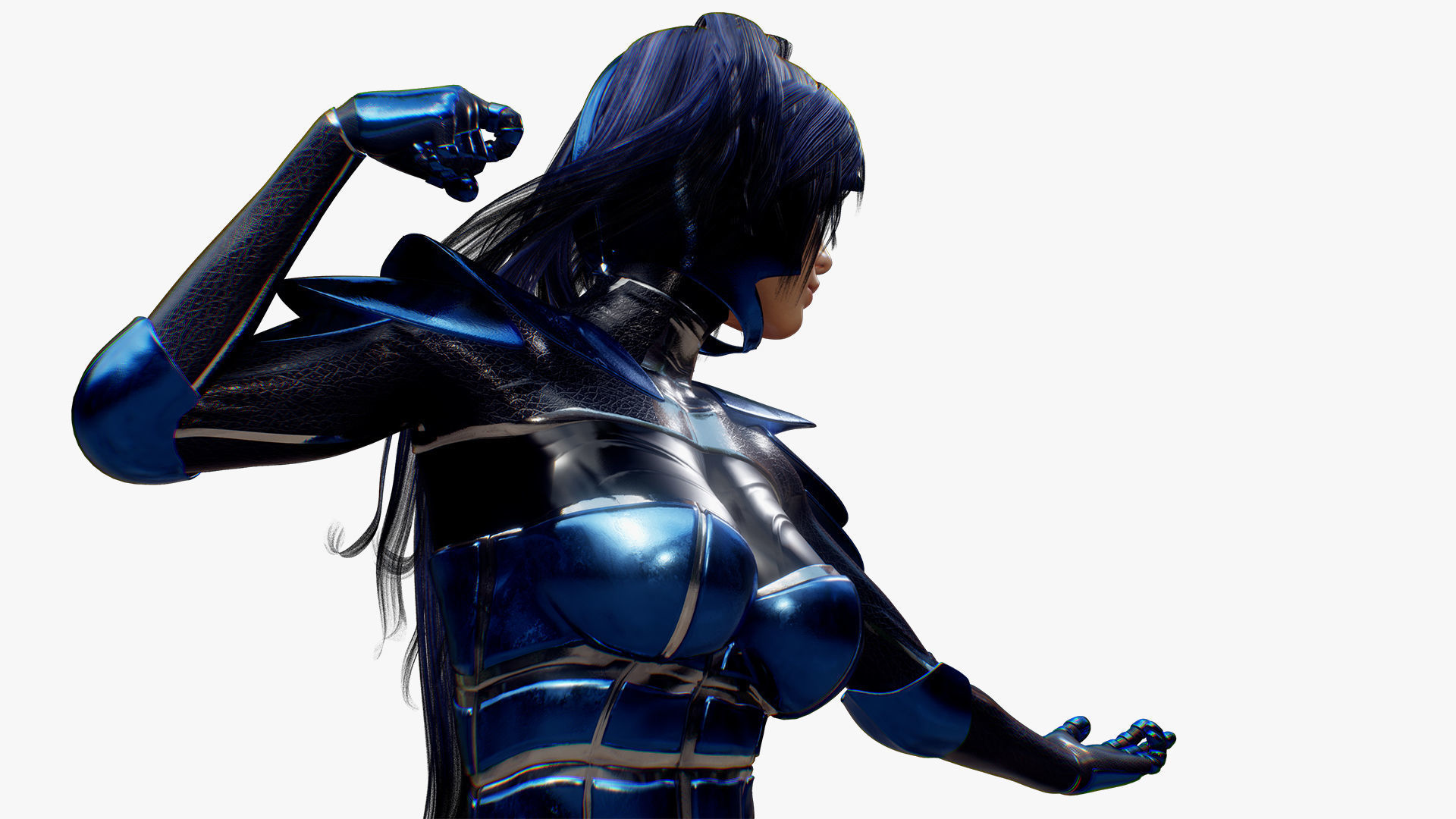 Rigged Female in Blue Armor 3D model_5