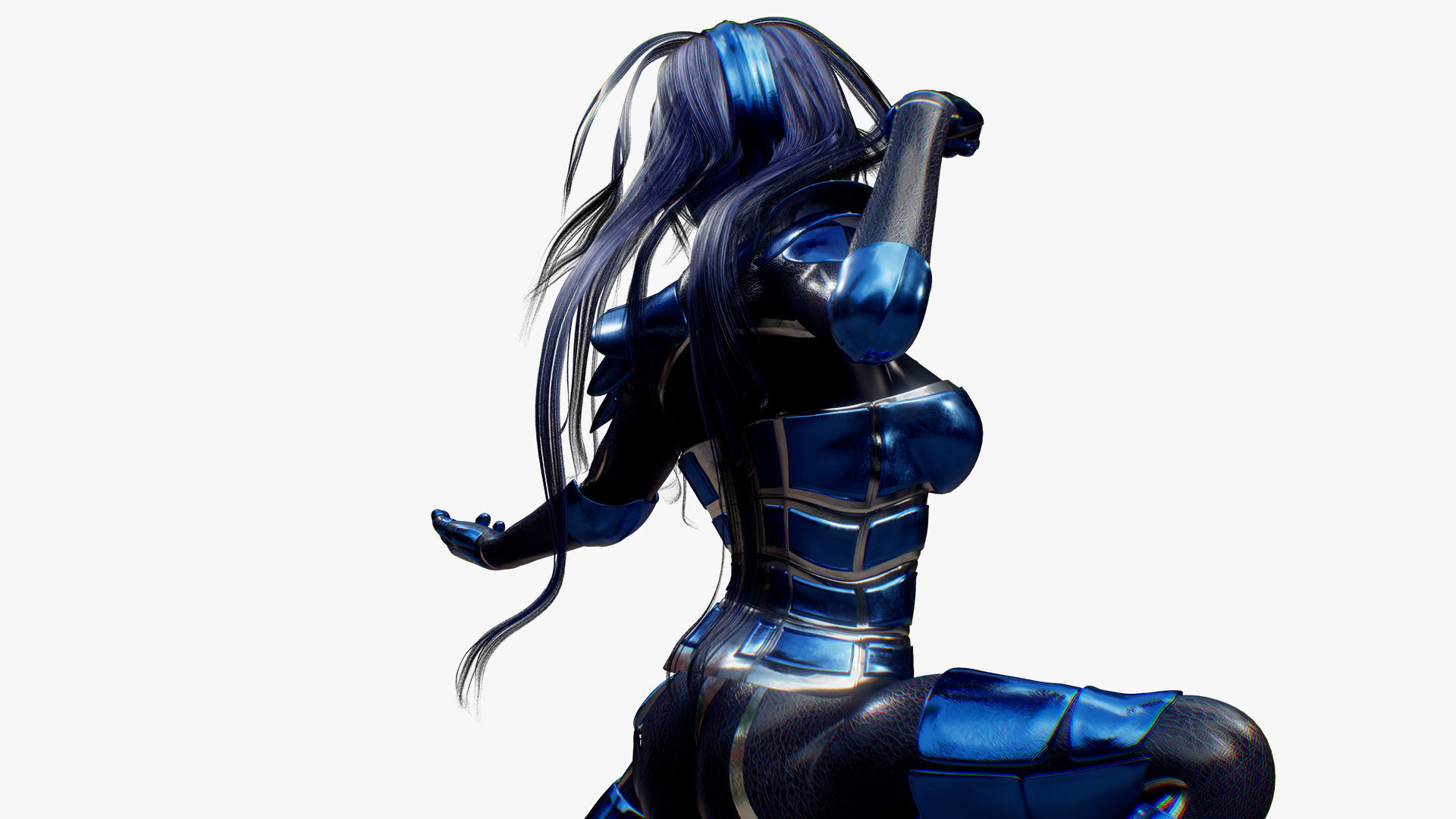 Rigged Female in Blue Armor 3D model_4