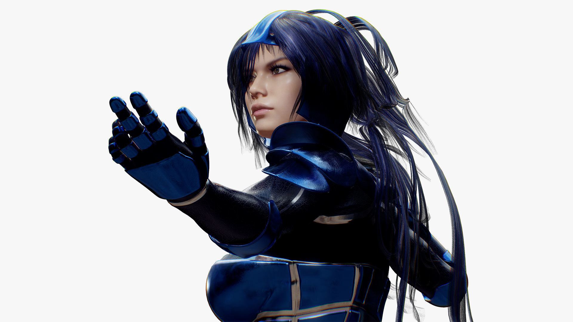 Rigged Female in Blue Armor 3D model_11