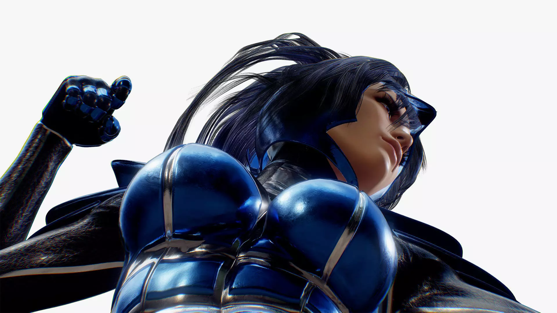 Rigged Female in Blue Armor 3D model_0