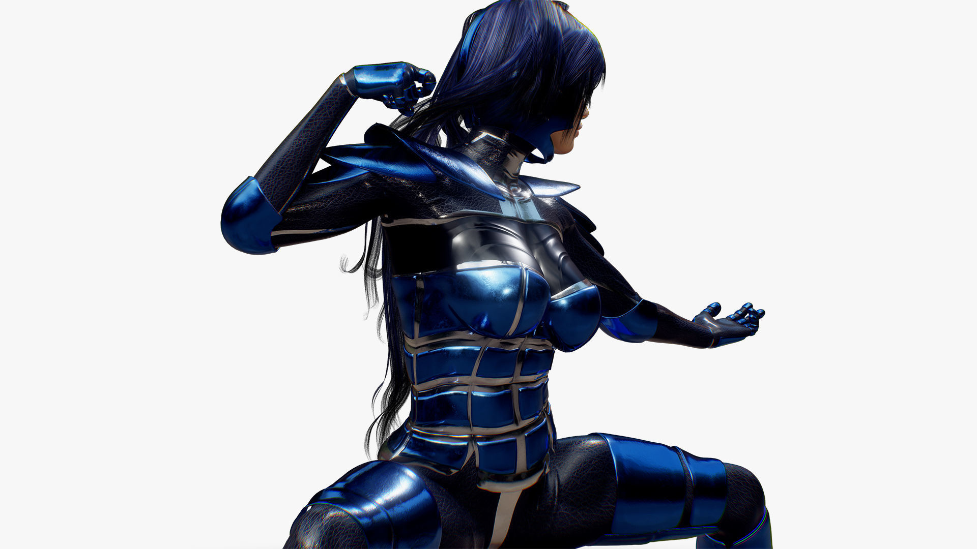 Rigged Female in Blue Armor 3D model_13