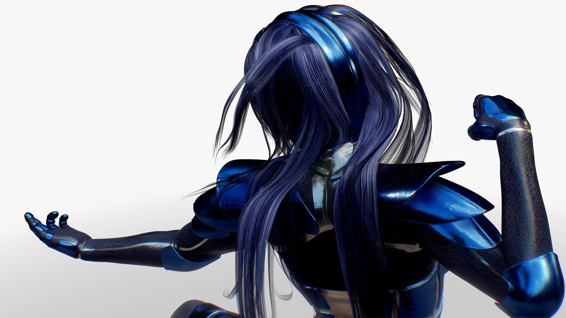 Rigged Female in Blue Armor 3D model_1