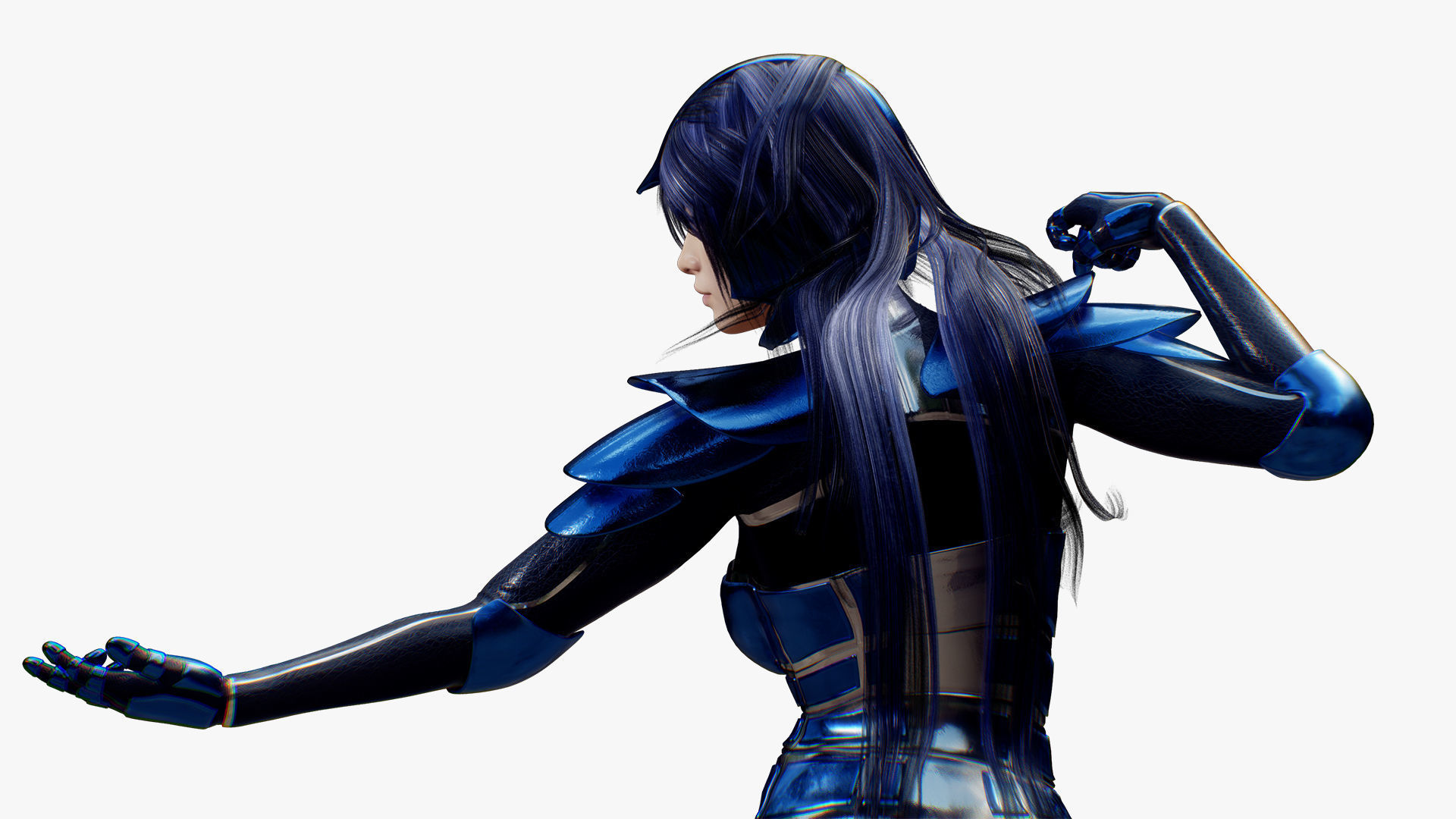 Rigged Female in Blue Armor 3D model_14