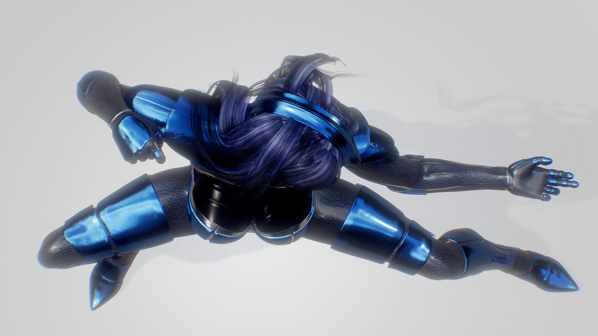 Rigged Female in Blue Armor 3D model_10