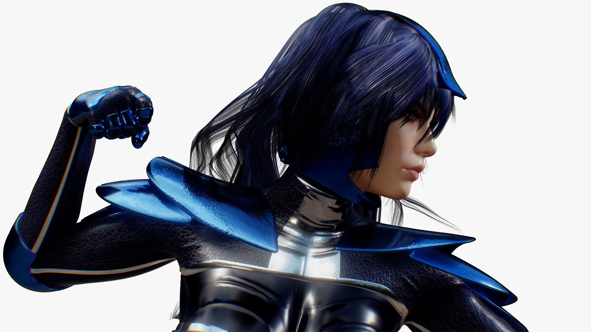 Rigged Female in Blue Armor 3D model_8