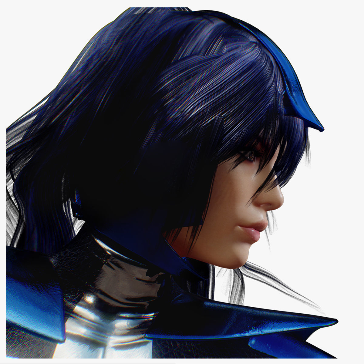 Rigged Female in Blue Armor 3D model_3