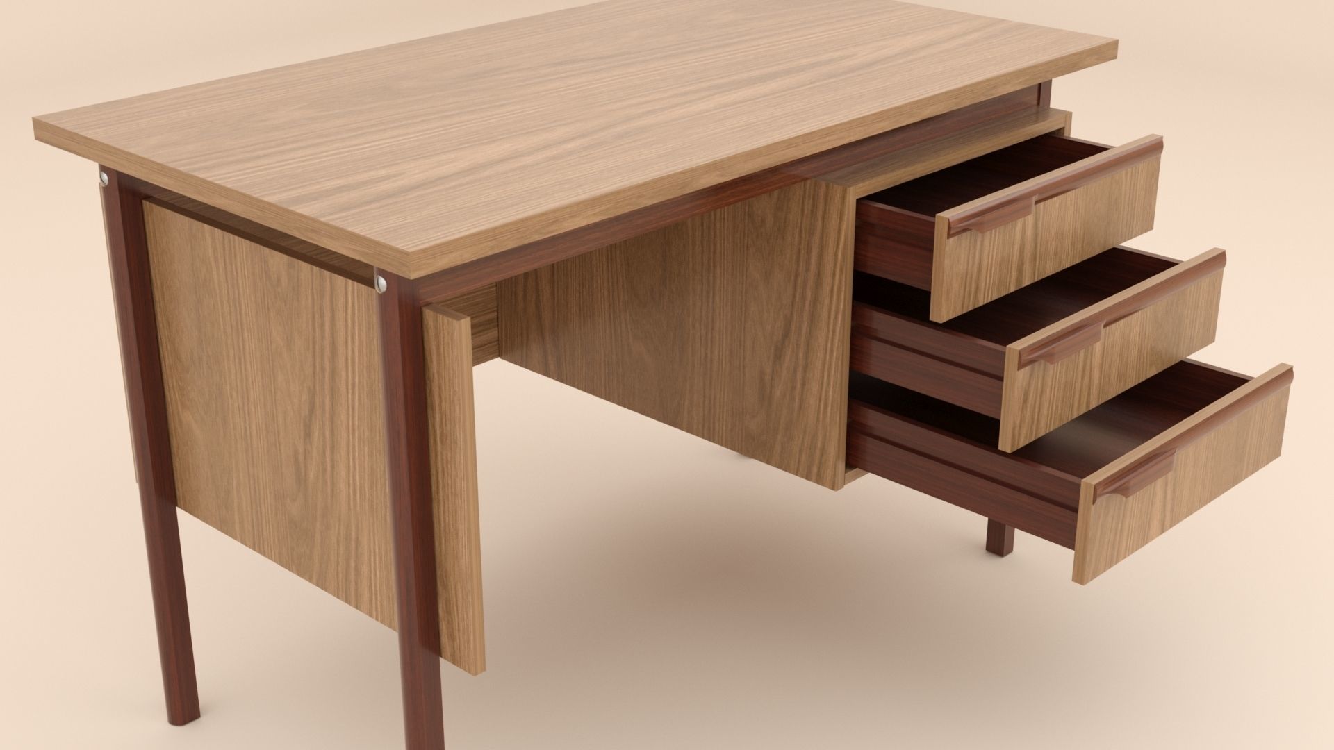 wooden desk 3D model_2