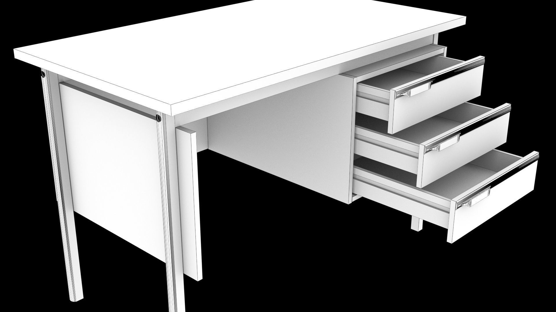 wooden desk 3D model_3