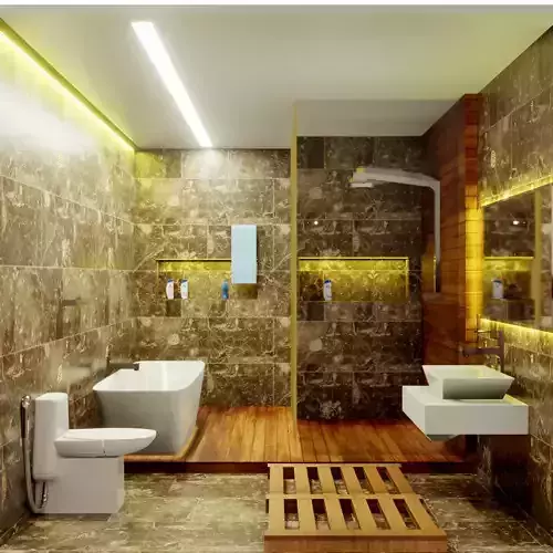 Bathroom - Low poly - Game Ready modern with wooden flooring