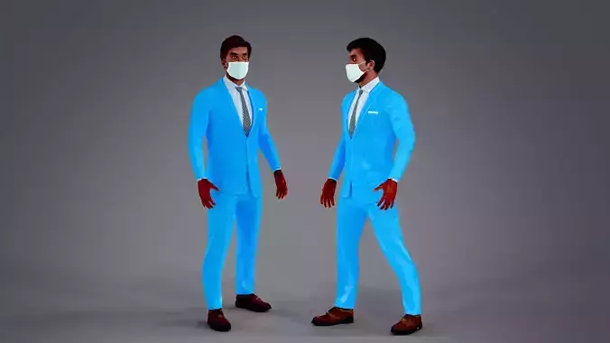 Fur African Man With Face Mask Rigged  Low-poly 3D model