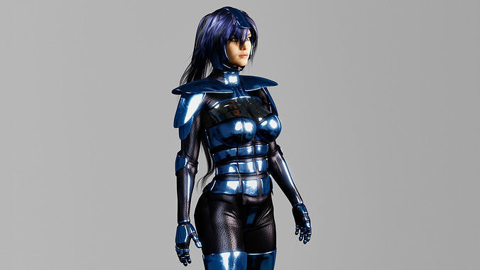 Sci-fi Woman in Blue Metallic Costume PBR 3D model