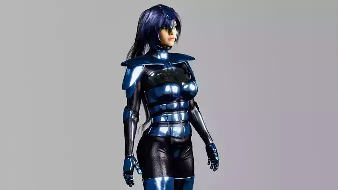 Sci-fi Woman in Blue Metallic Costume PBR