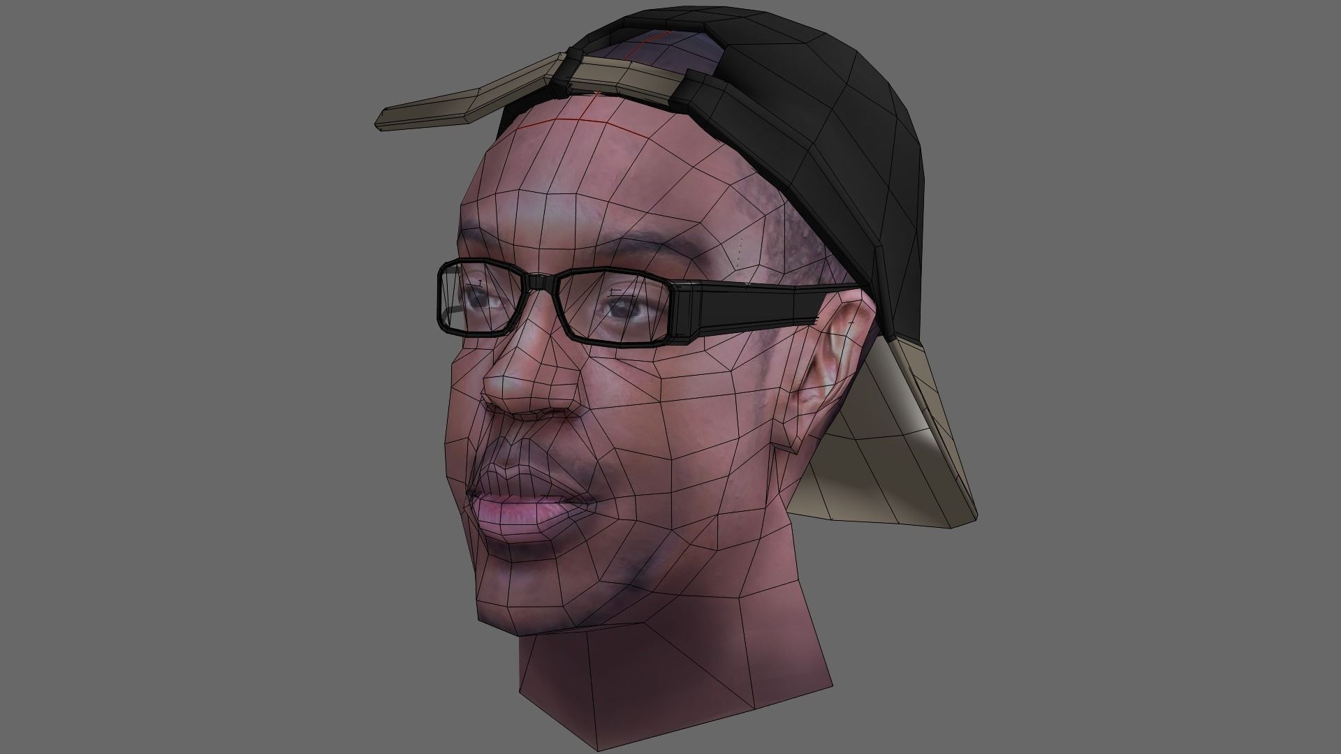 Realistic Black Person Head Low-poly 3D model_1