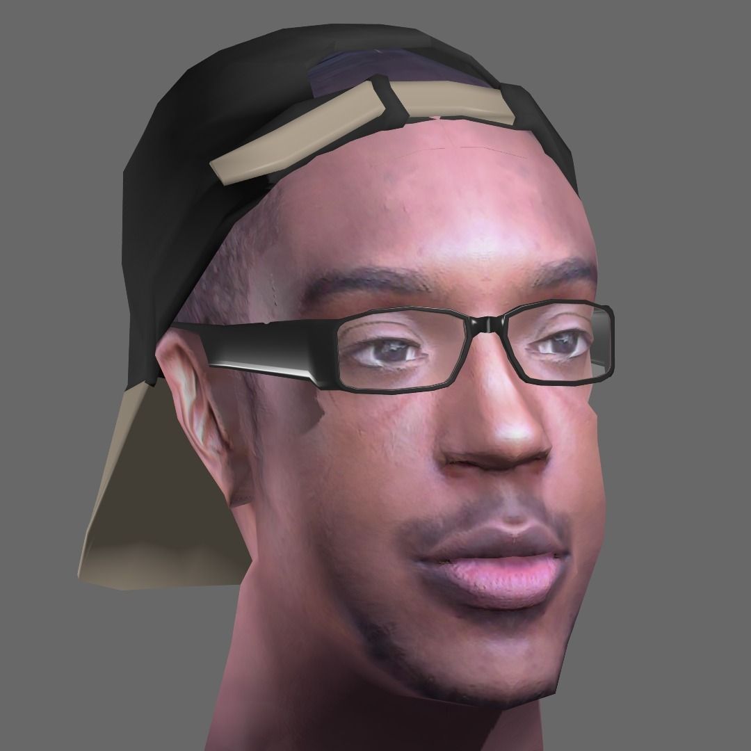Realistic Black Person Head Low-poly 3D model_0