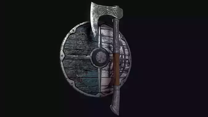 Eivors Axe and Shield Low-poly 3D model