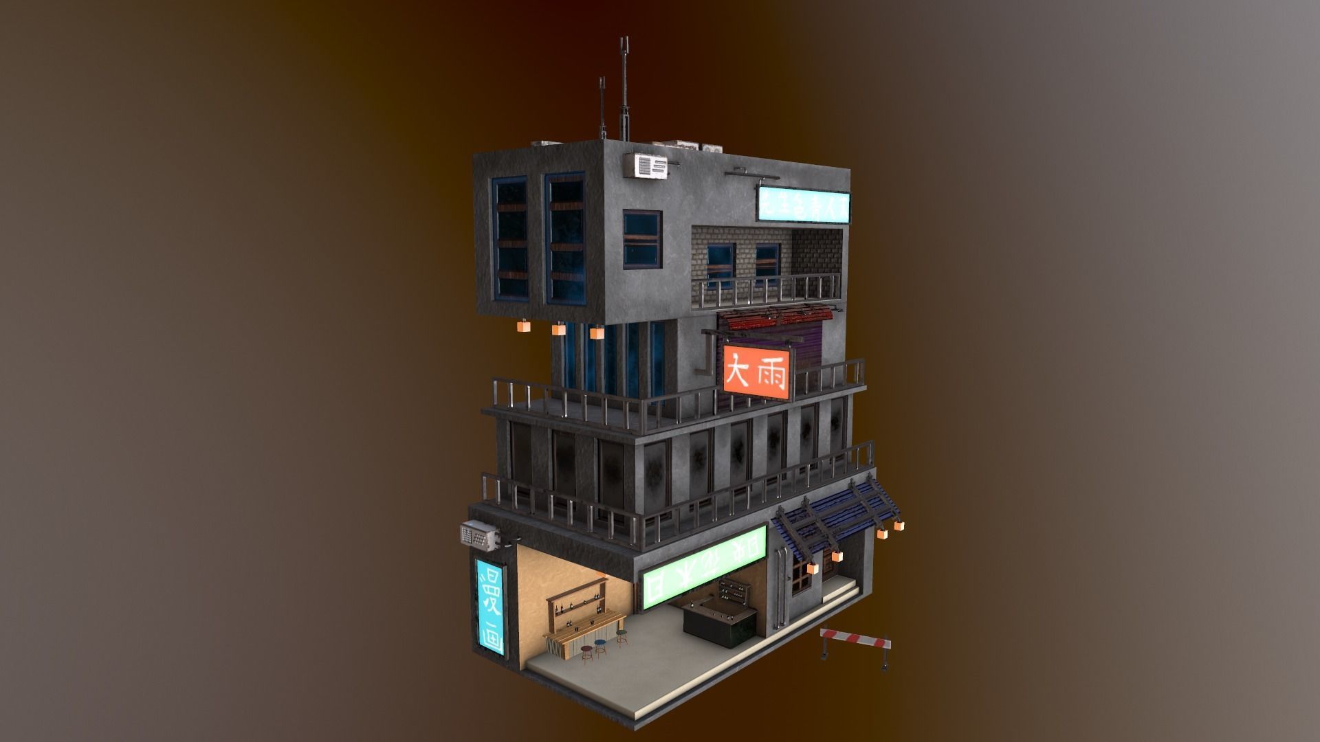  Cyberpunk Building 4 Low-poly 3D model_18