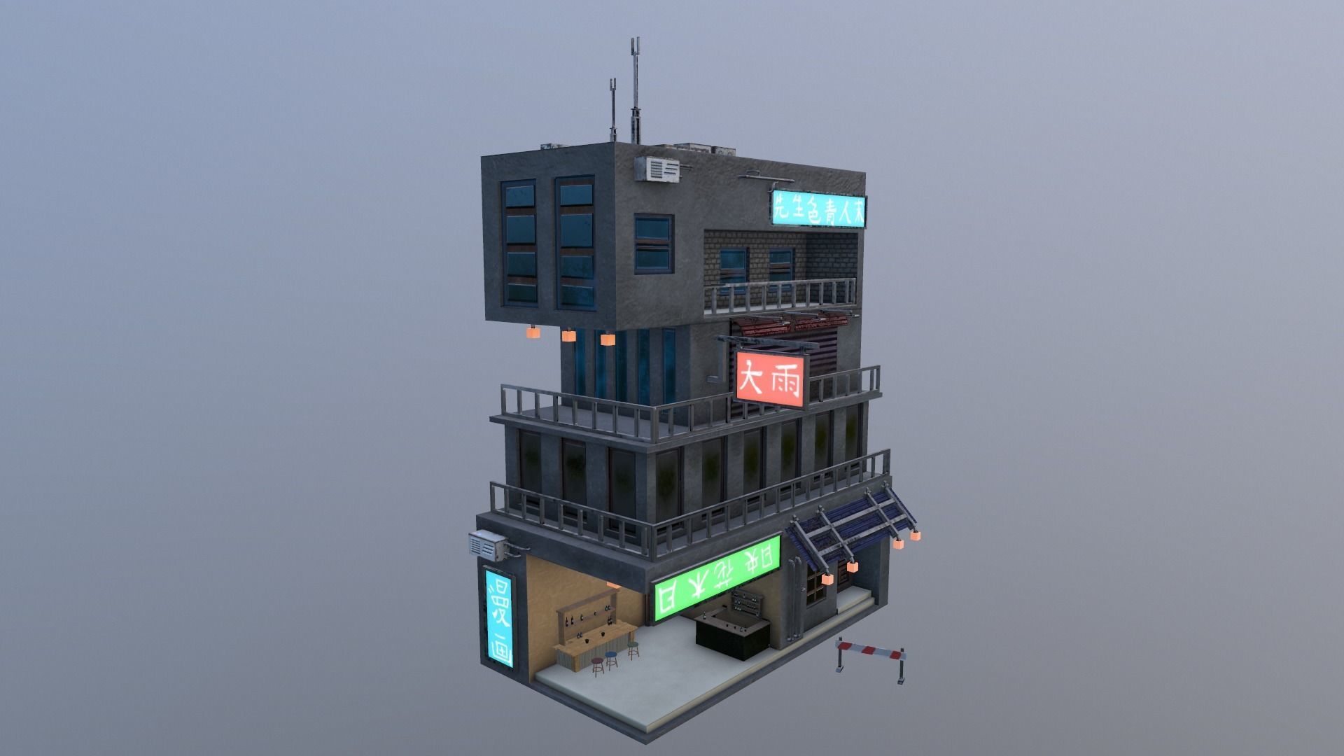  Cyberpunk Building 4 Low-poly 3D model_25
