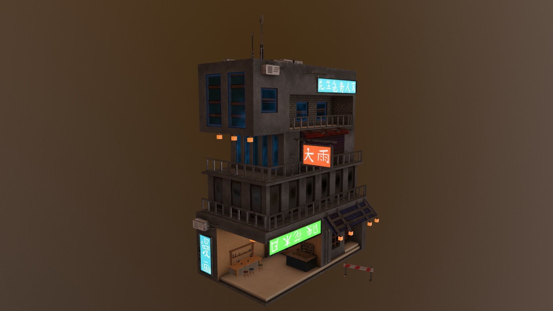  Cyberpunk Building 4 Low-poly 3D model_14