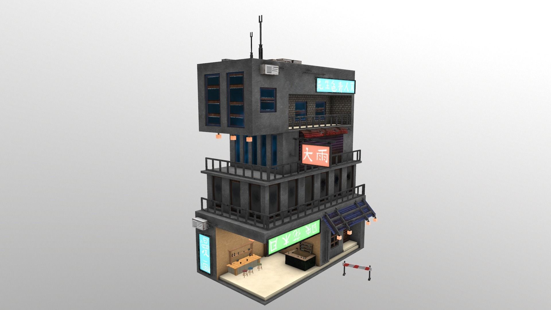  Cyberpunk Building 4 Low-poly 3D model_12