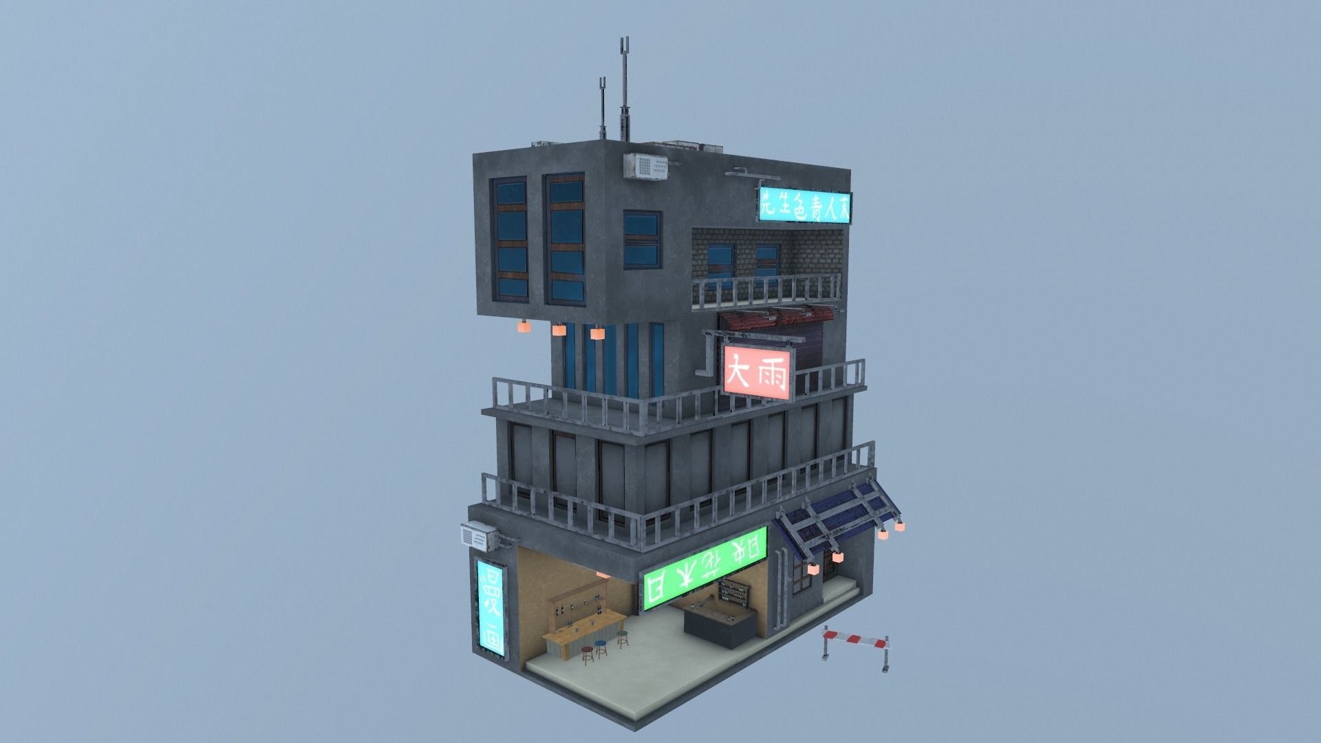  Cyberpunk Building 4 Low-poly 3D model_15