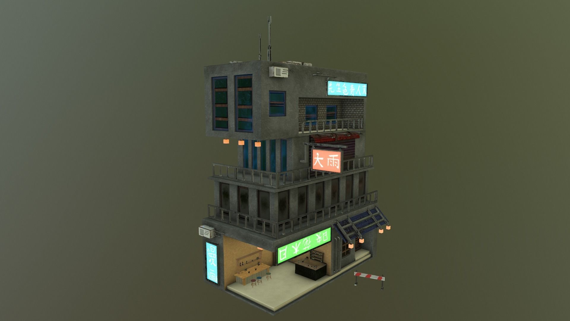  Cyberpunk Building 4 Low-poly 3D model_21