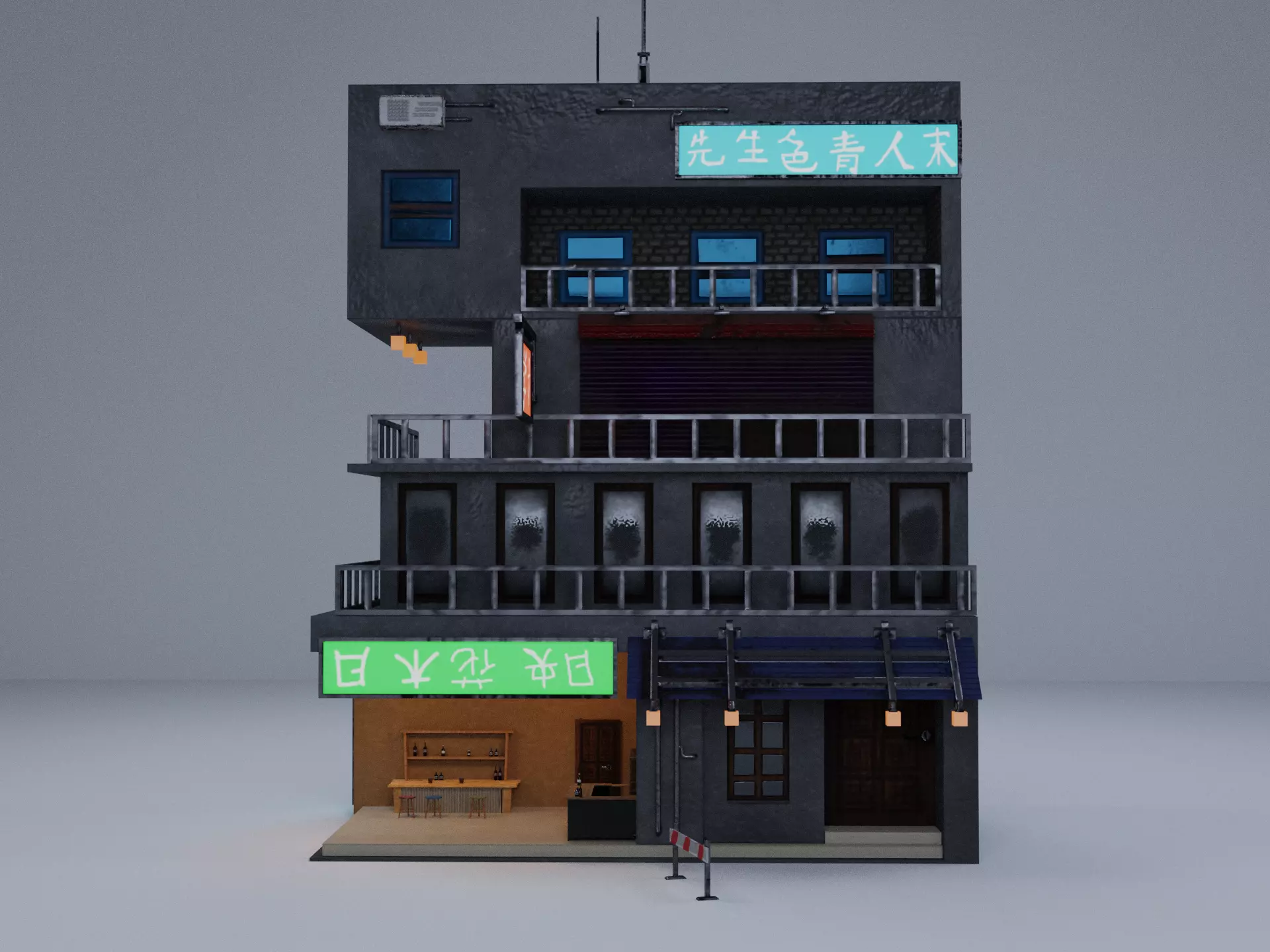  Cyberpunk Building 4 Low-poly 3D model_0