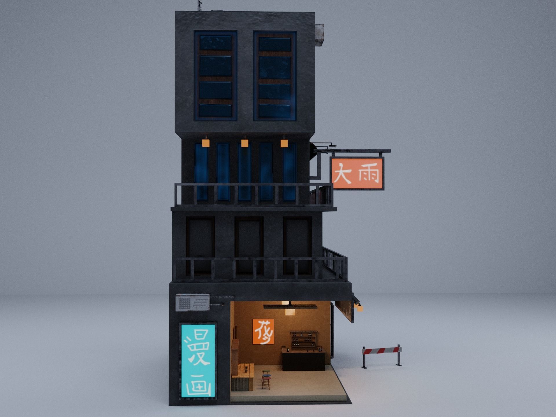  Cyberpunk Building 4 Low-poly 3D model_2