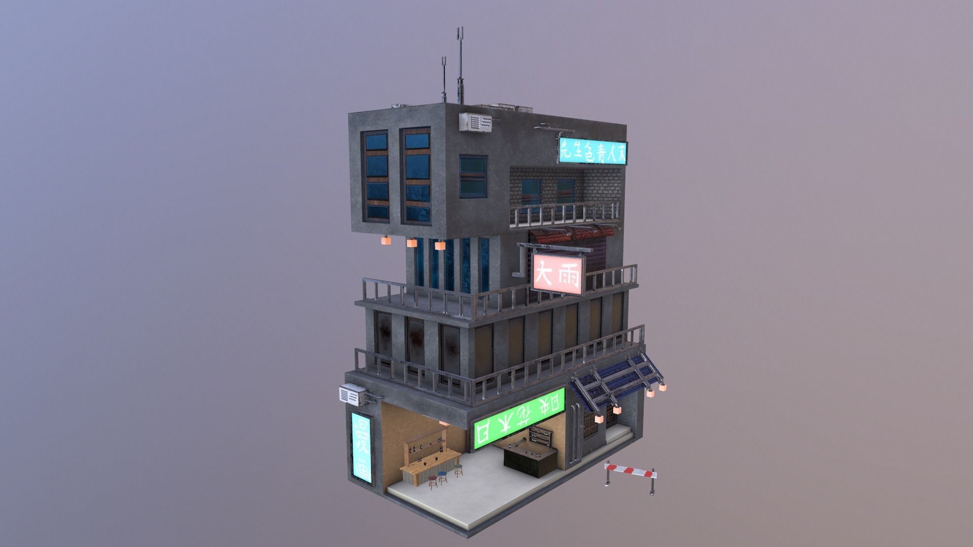  Cyberpunk Building 4 Low-poly 3D model_17