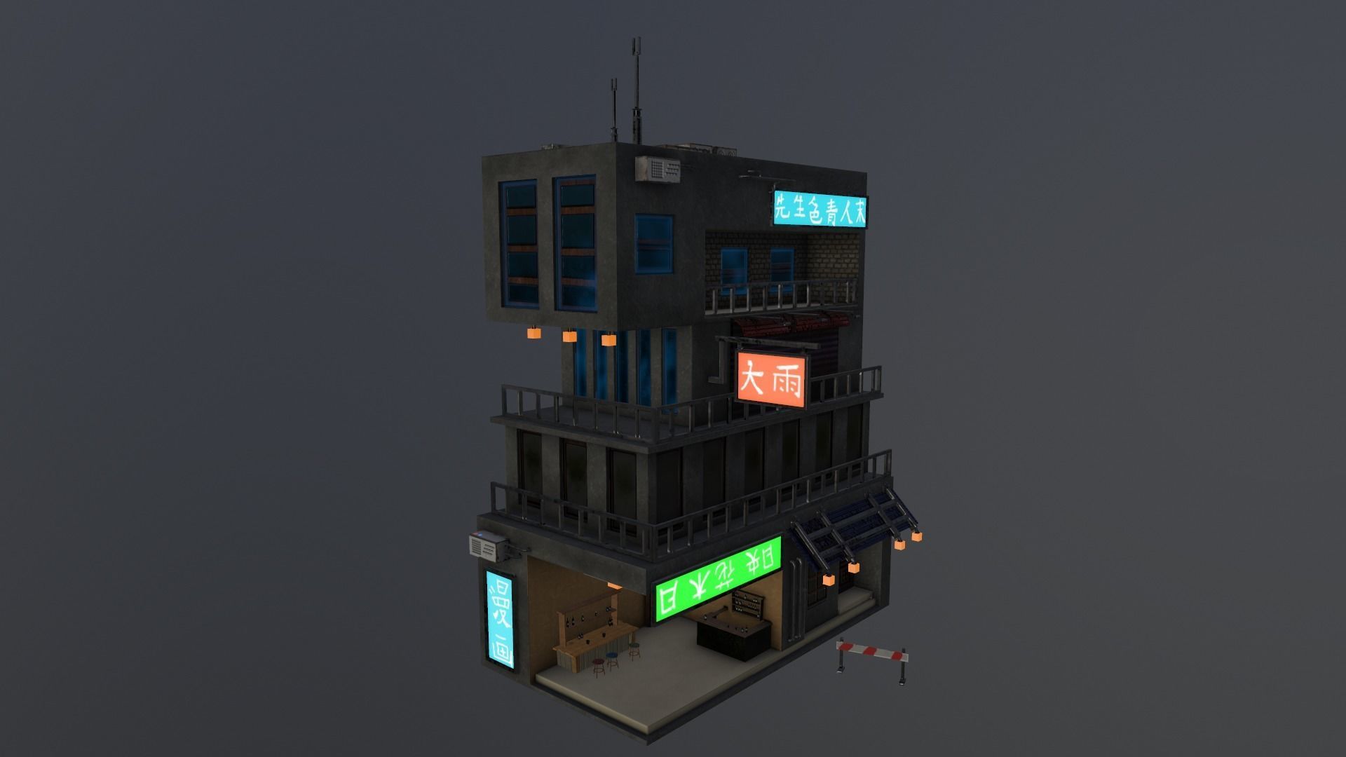  Cyberpunk Building 4 Low-poly 3D model_19