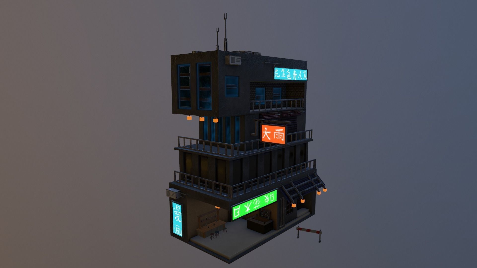  Cyberpunk Building 4 Low-poly 3D model_20