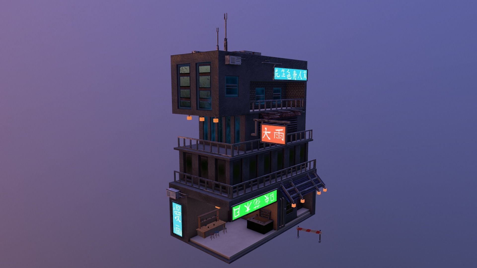  Cyberpunk Building 4 Low-poly 3D model_24
