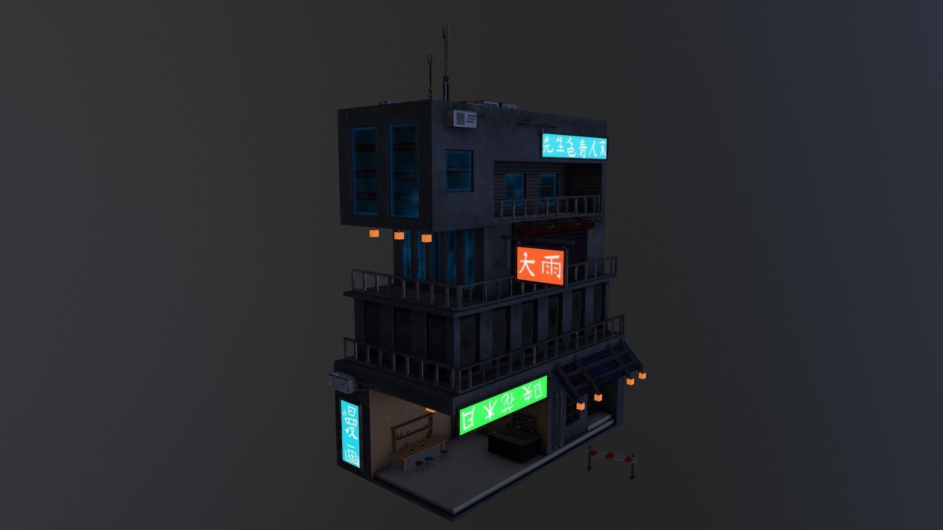  Cyberpunk Building 4 Low-poly 3D model_13