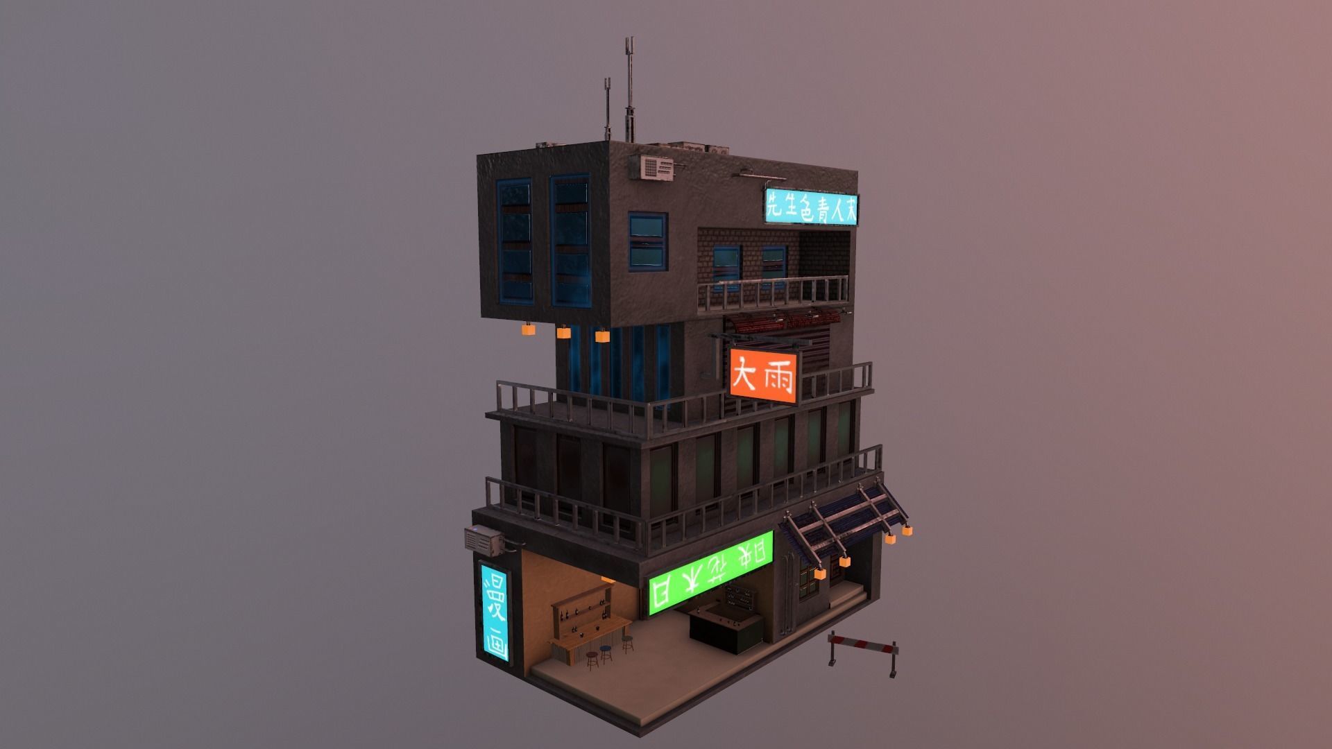  Cyberpunk Building 4 Low-poly 3D model_28