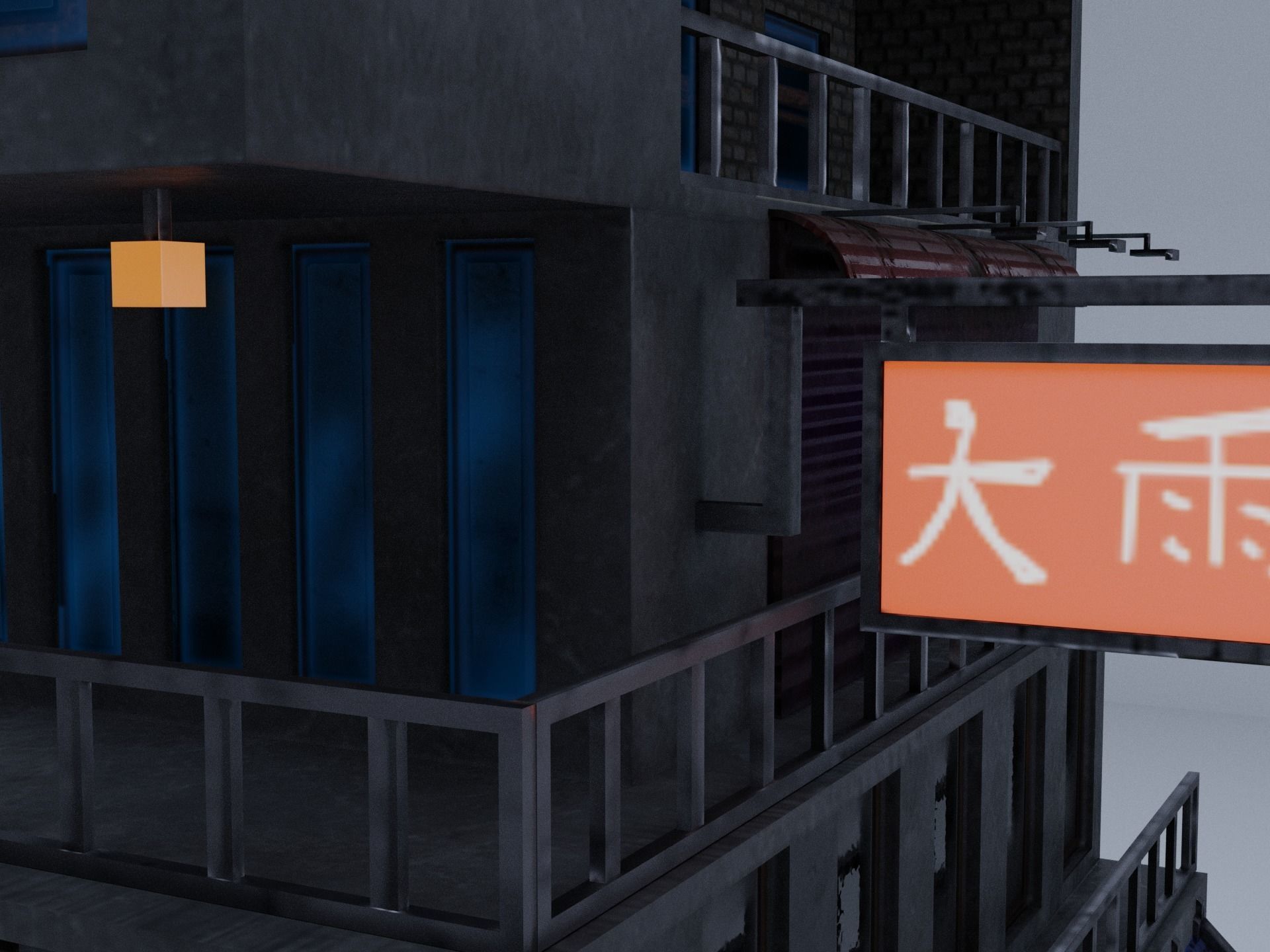  Cyberpunk Building 4 Low-poly 3D model_8