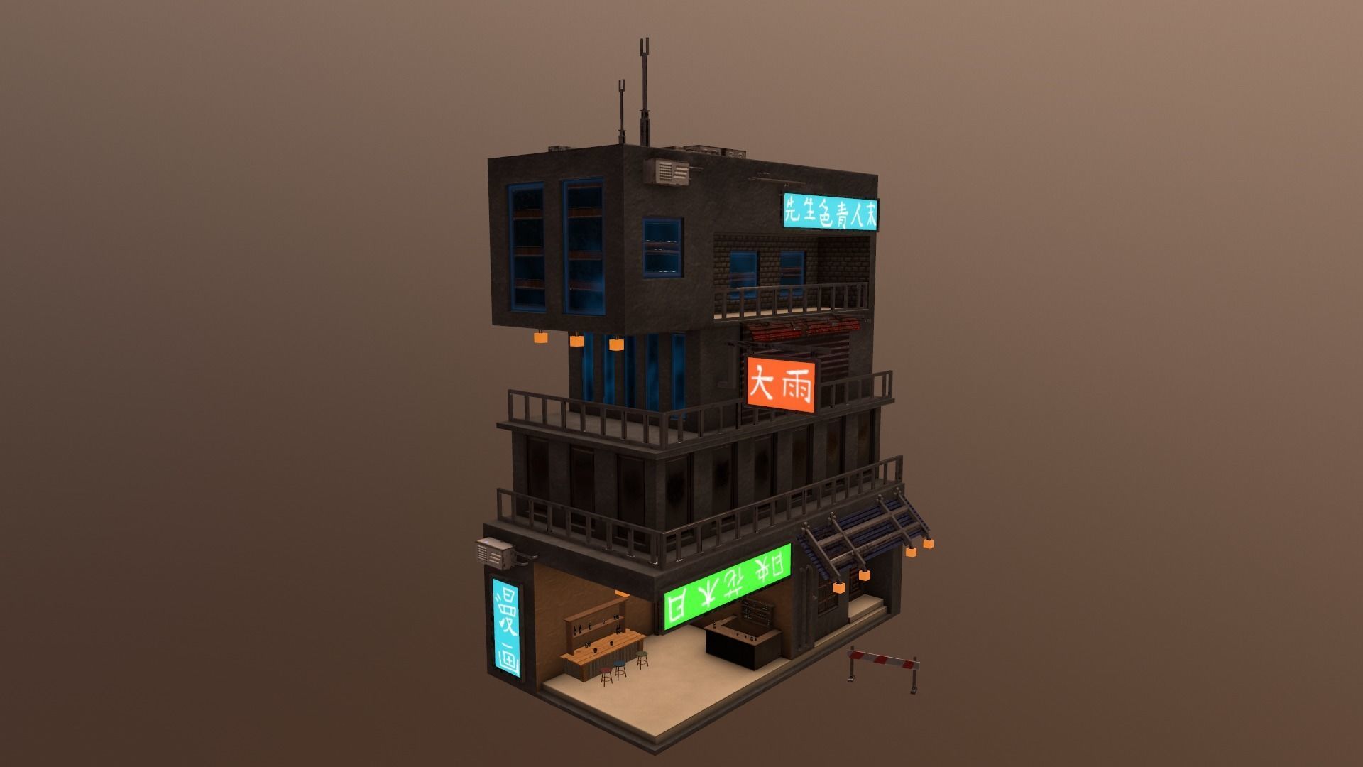  Cyberpunk Building 4 Low-poly 3D model_22