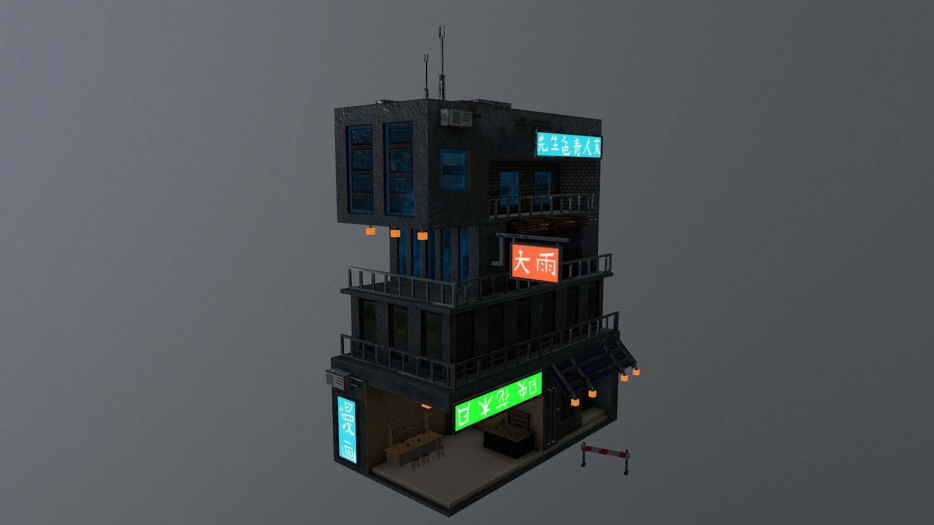  Cyberpunk Building 4 Low-poly 3D model_26