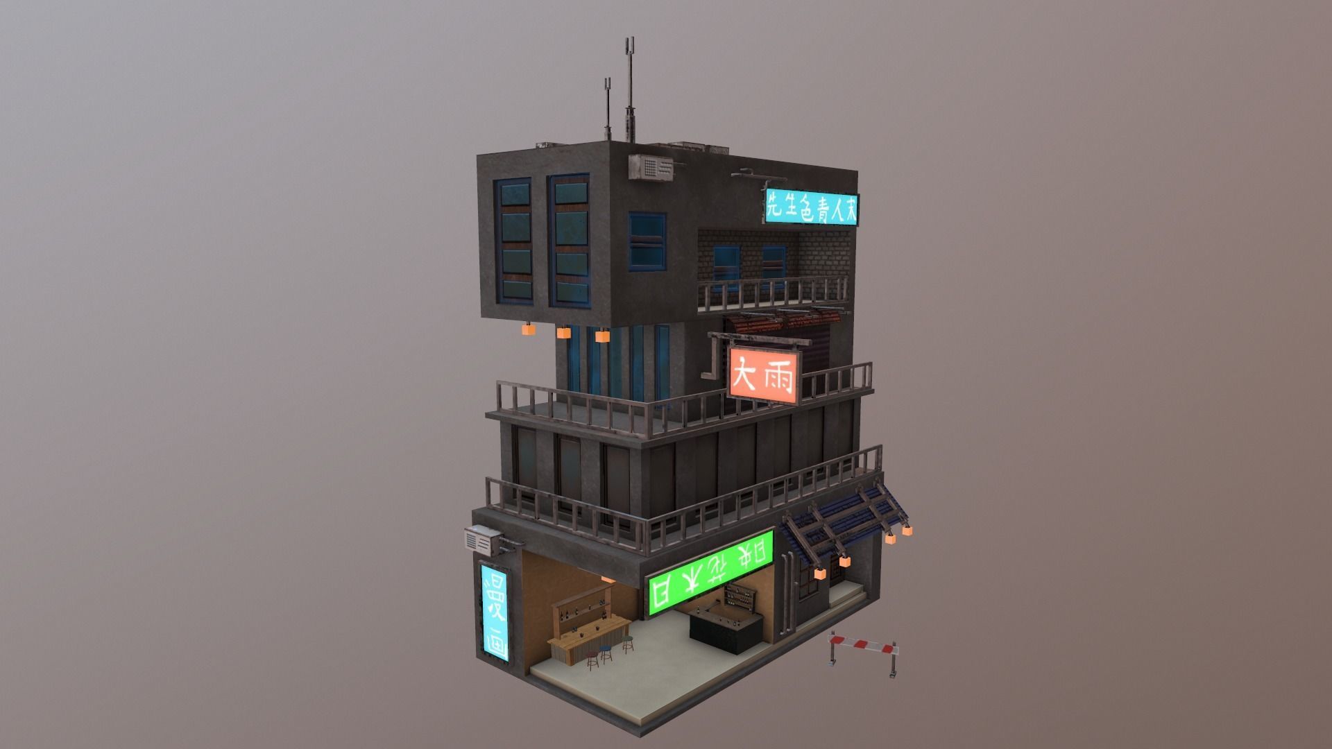  Cyberpunk Building 4 Low-poly 3D model_16