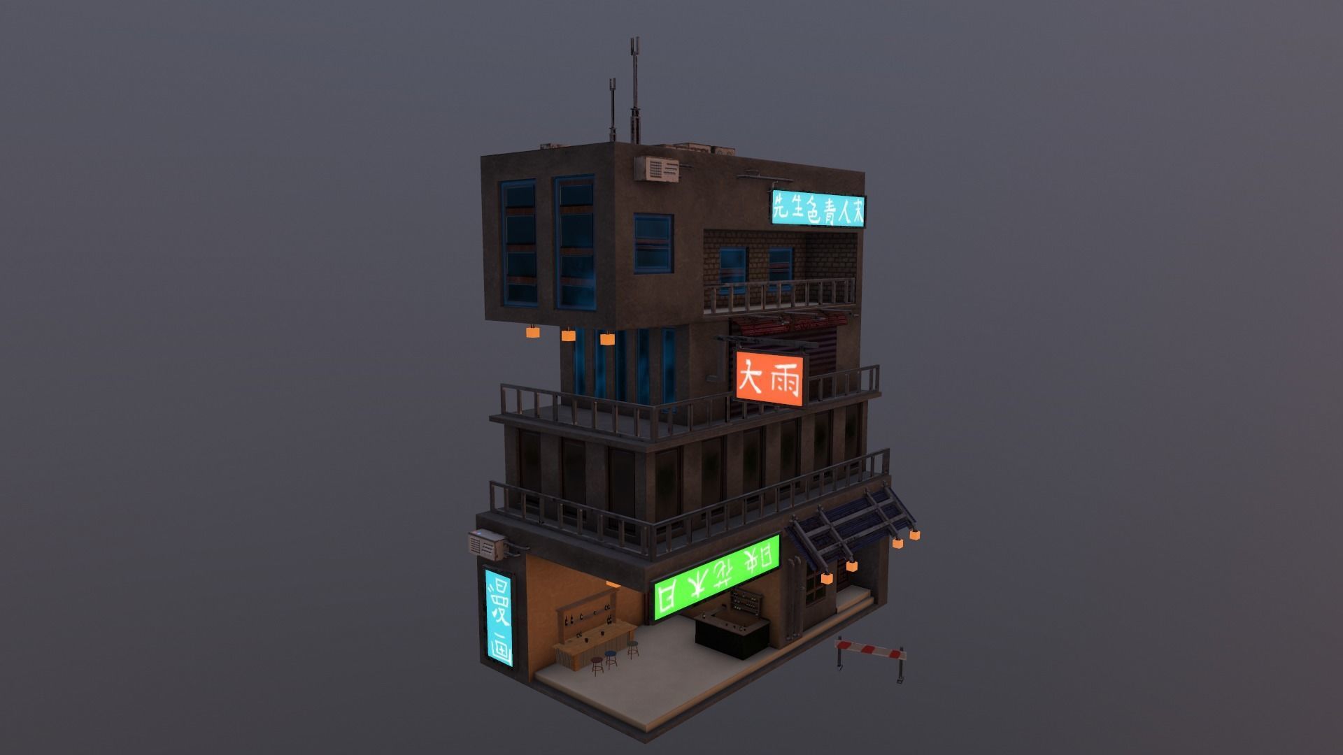  Cyberpunk Building 4 Low-poly 3D model_23